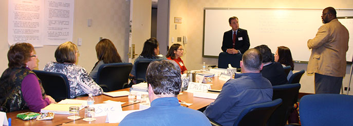 A small group was led by Kevin Ciak, Sayreville board member, former NJSBA president, and secretary-treasurer of the National School Boards Association; and Anthony Wilcox, Gloucester County Special Services and Vocational School District board member and president, Gloucester County School Boards Association.