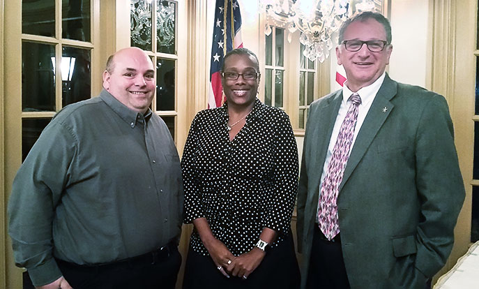 Monmouth  At the Feb. 4 meeting of the Monmouth County School Boards Association (MCSBA),  left to right,  Albert Miller, MCSBA president, and member, Howell board; Chanta Jackson, MCSBA vice president for legislation and member, Neptune Township board; and Mark Bonjavanni, NJSBA Board of Directors delegate for Monmouth and vice president, Howell board.