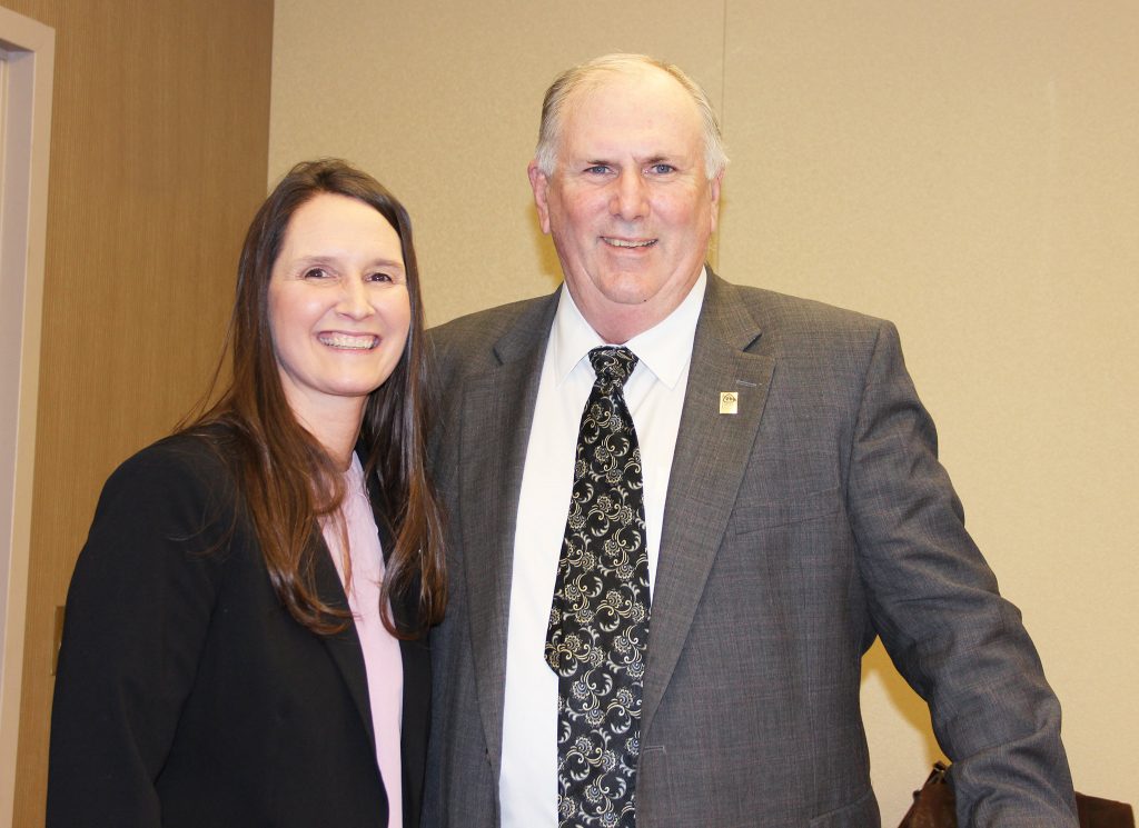 At the March 16 meeting of the NJSBA Board of Directors, Amber Umphlet took the oath of office as a new member. She is a member of the Egg Harbor Township Board of Education, and will serve as the alternative representative for Atlantic County. She is pictured here with Dan Sinclair, NJSBA president. 