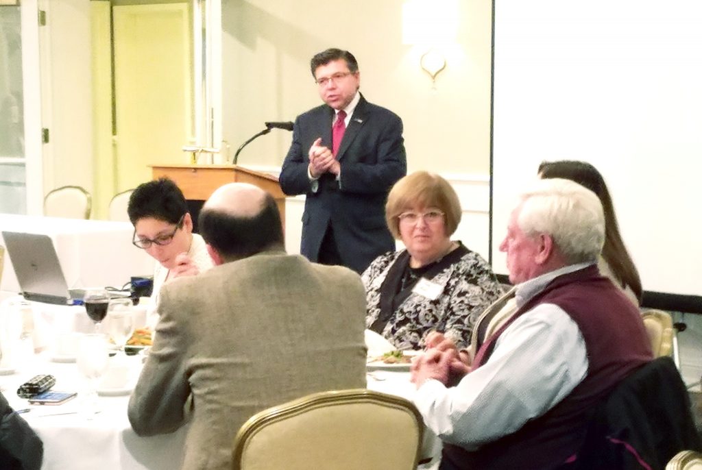 Assemblyman Anthony M. Bucco addressed the Morris County School Boards Association. He was one of four legislators who spoke to the assembled group. 