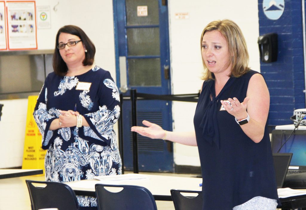 School board members Jennifer Cavarallo, of Kingsway Regional (at left) and Amy Jablonski, of Chesterfield, presented at the session on school funding advocacy. Also taking part were NJSBA Governmental Relations Director Michael Vrancik and NJSBA Director of Member Engagement Ray Pinney.