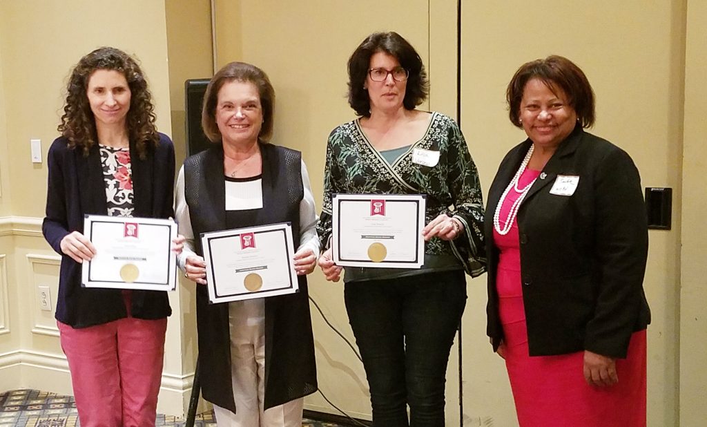 The Essex County School Boards Association recognized three certified board members at a recent meeting. Pictured (l-r) are Ann Fahey, West Essex; Ronnie Konner, Livingston; Lisa Freschi, Verona; and Sandra Mordecai, Essex County School Boards Association president.