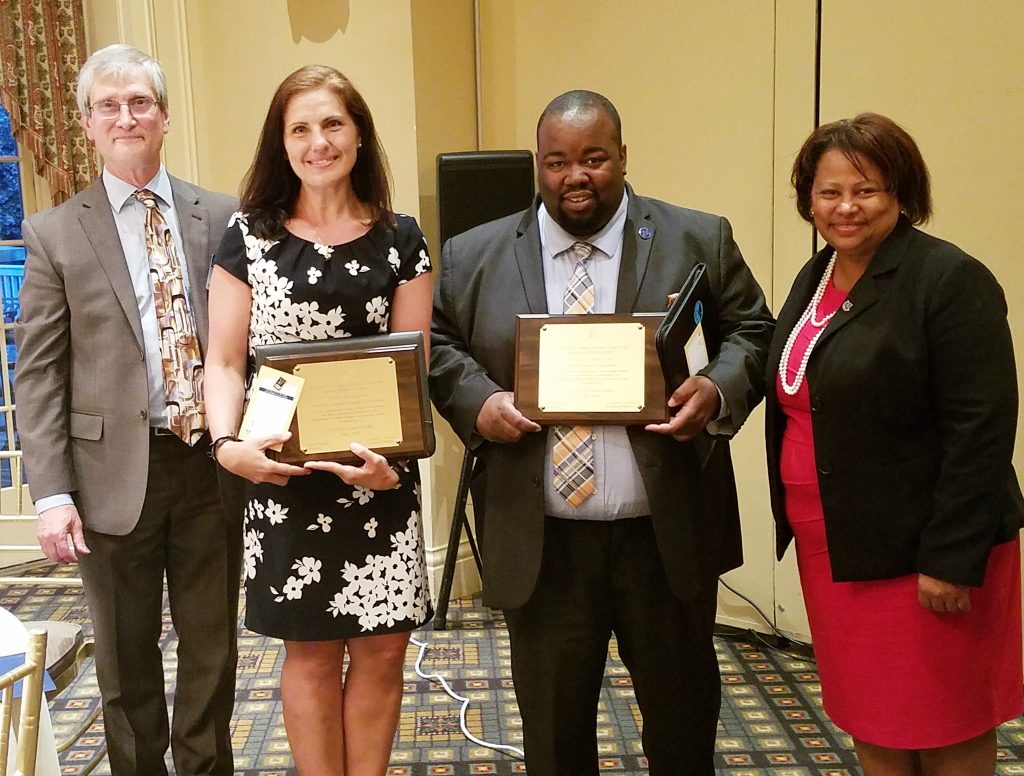 The Essex County School Boards Association recognized two board members who achieved the designation Certified Board Leader. Pictured (l-r) are Ray Pinney, NJSBA director of member engagement; Certified Board Leaders Judith Amorim Dias, of West Essex; and Marques-Aquil Lewis, a former Newark board member, who achieved certification before leaving the board; and Sandra Mordecai, Essex County School Boards Association president. 